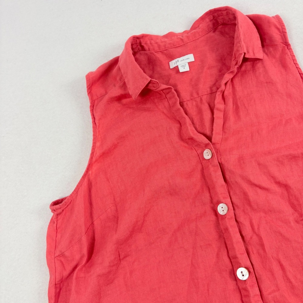 J. Jill Love Linen Sleeveless Tunic Womens Size M Coral Pink Resort Quiet Luxury - Picture 5 of 11